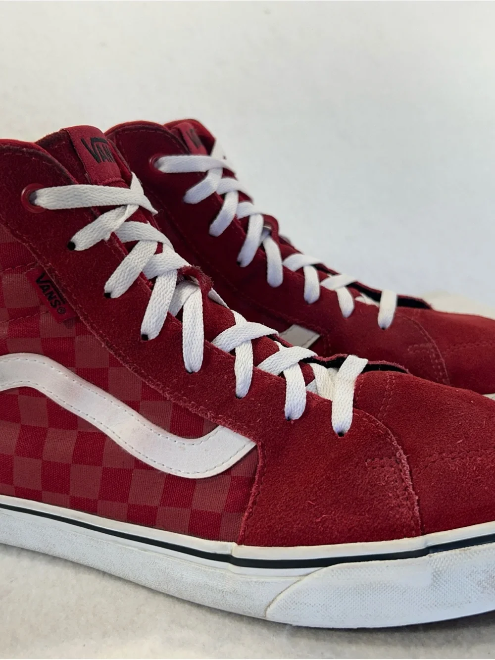Vans Sk8-Hi Red White Checkerboard Suede Filmore High Top Sneakers Mens 12